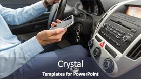  Presentation with distracted driving - Cool new slide set with man with smartphone driving backdrop and a tawny brown colored foreground