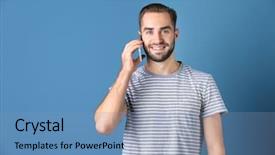  Presentation with color - Slides having man with smartphone on color background and a light blue colored foreground