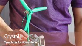  Presentation with solar energy seawater desalination - Slide deck with man with solar panel windmill background and a coral colored foreground