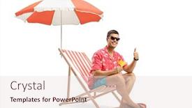  Presentation with 3d man sitting question mark - PPT layouts consisting of man-with-sunglasses-drinking-cocktail background and a lemonade colored foreground