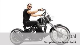  Presentation with motorbike - Presentation theme consisting of man-with-sunglasses-riding background and a light gray colored foreground