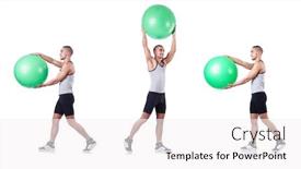  Presentation with exercises - PPT theme having man with swiss ball doing exercises on white background and a white colored foreground