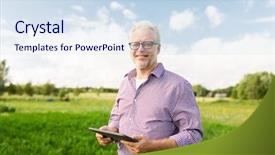  Presentation with agriculture technology - Presentation theme enhanced with man with tablet pc computer background and a sky blue colored foreground