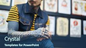  Presentation with salon - Slides featuring man-with-tattooed-arms-sitting background and a ocean colored foreground