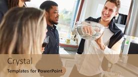  Presentation with kitchen towel - Slide deck featuring man-with-tea-towel-drying background and a coral colored foreground