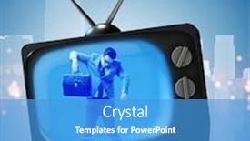  Presentation with addiction - Presentation design with man with television head in tv addiction concept background and a teal colored foreground