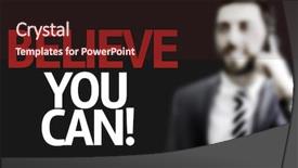  Presentation with believe - Audience pleasing presentation design consisting of man with the text believe backdrop and a wine colored foreground