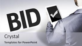  Presentation with bid - Colorful PPT theme enhanced with man with the text bid backdrop and a light gray colored foreground