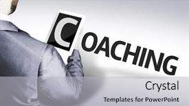  Presentation with business coaching - Beautiful PPT theme featuring man with the text coaching backdrop and a light gray colored foreground