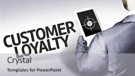  Presentation with customer loyalty - Colorful slides enhanced with man with the text customer backdrop and a light gray colored foreground