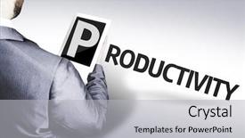  Presentation with concept - Audience pleasing PPT theme consisting of man with the text productivity backdrop and a light gray colored foreground