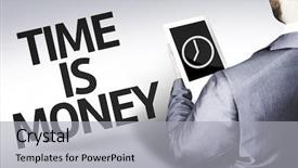  Presentation with time money - Amazing theme having man with the text time backdrop and a light gray colored foreground