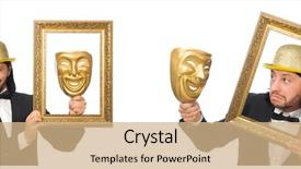  Presentation with theater black and white - Amazing slide deck having man with theater mask isolated backdrop and a coral colored foreground