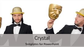  Presentation with theater black and white - Colorful theme enhanced with man with theater mask isolated backdrop and a light gray colored foreground