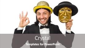  Presentation with theater - Presentation theme featuring man with theater mask isolated on white background and a gray colored foreground