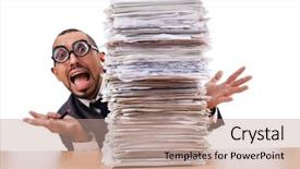  Presentation with work the word in your life - Audience pleasing slide deck consisting of man with too much work backdrop and a  colored foreground