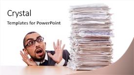  Presentation with work - Colorful slide set enhanced with man with too much work backdrop and a  colored foreground