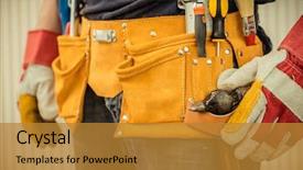  Presentation with tool belt tools - Theme featuring man with tools in leathern background and a gold colored foreground