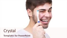  Presentation with man heart attact hand hold - Audience pleasing presentation theme consisting of man with toothbrush in hand backdrop and a  colored foreground