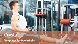  Presentation with club training - Colorful slide deck enhanced with man with training equipment at fitness club gym doing exercises for back muscles backdrop and a coral colored foreground
