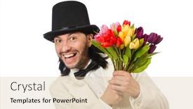  Presentation with tulip - PPT theme enhanced with man with tulip flowers isolated on white background and a lemonade colored foreground
