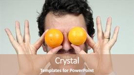  Presentation with healthy food - Slide deck featuring man with two oranges healthy background and a  colored foreground