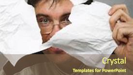  Presentation with novel - Presentation design enhanced with man with typewriter thinking about new novel background and a tawny brown colored foreground