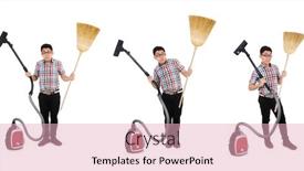  Presentation with vacuum cleaner robot - Amazing PPT theme having man-with-vacuum-cleaner backdrop and a lemonade colored foreground