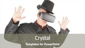  Presentation with virtual reality - PPT theme with man with virtual reality device background and a gray colored foreground