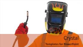  Presentation with welding - Slide set featuring welding mask and red background and a gold colored foreground