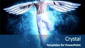  Presentation with light book - Amazing slide set having man with wings on electricity backdrop and a ocean colored foreground