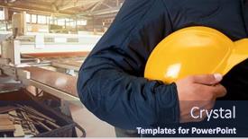  Presentation with industrial wood - Cool new slide set with man-with-yellow-helmet backdrop and a navy blue colored foreground