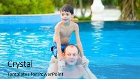  Presentation with video game 3d play games - Presentation having man with young son enjoying some games in the swimming pool background and a cyan colored foreground