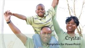  Presentation with woman child - Audience pleasing PPT theme consisting of man woman and child having fun in the park backdrop and a mint green colored foreground