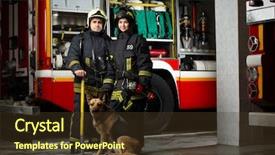  Presentation with fire truck - Colorful slides enhanced with man woman and dog fire backdrop and a tawny brown colored foreground