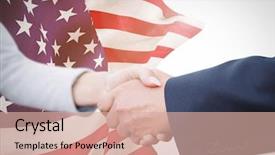 Presentation with shaking hands - Beautiful PPT theme featuring man woman red blue meeting - business people shaking their hands backdrop and a lemonade colored foreground