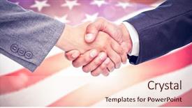  Presentation with america flag - Beautiful presentation theme featuring man woman red blue meeting - handshake between two business people backdrop and a lemonade colored foreground