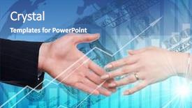  Presentation with blue handshake - Cool new presentation theme with man woman red blue meeting - handshake on an abstract background backdrop and a teal colored foreground