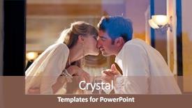  Presentation with restaurant - Amazing PPT theme having man woman red blue meeting - smiling couple is sitting backdrop and a coral colored foreground