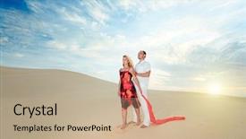  Presentation with desert - Amazing presentation theme having man woman red blue meeting - young beautiful couple in desert backdrop and a mint green colored foreground