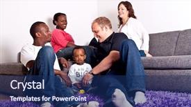  Presentation with families - Slides enhanced with man woman red blue meeting - young group of multiracial friends background and a navy blue colored foreground