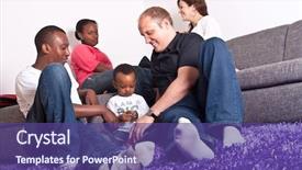  Presentation with families - Presentation enhanced with man woman red blue meeting - young group of multiracial friends background and a violet colored foreground