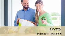  Presentation with grocery bag - Cool new presentation theme with man woman unpacking fruits vegetables grocery shopping bag home kitchen backdrop and a lemonade colored foreground
