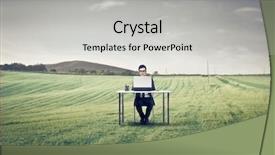  Presentation with desk - Amazing PPT theme having man work - businessman sitting at a desk backdrop and a light gray colored foreground