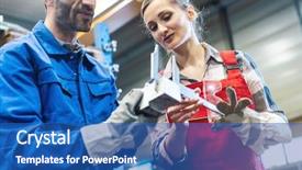  Presentation with measurement - Audience pleasing presentation theme consisting of man worker checking measurement backdrop and a ocean colored foreground