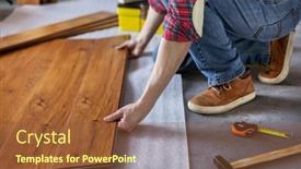  Presentation with flooring - Beautiful PPT theme featuring man-worker-installing-laminate-flooring backdrop and a tawny brown colored foreground
