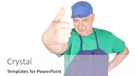  Presentation with worker - PPT theme having man-worker-is-showing-thumb background and a white colored foreground