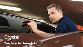  Presentation with car wash - Theme featuring man worker polishing car background and a tawny brown colored foreground