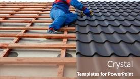  Presentation with drill - Presentation featuring man-worker-uses-a-power background and a coral colored foreground