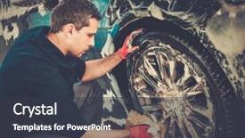  Presentation with alloy - PPT layouts enhanced with man worker washing car's alloy wheels on a car wash background and a dark gray colored foreground